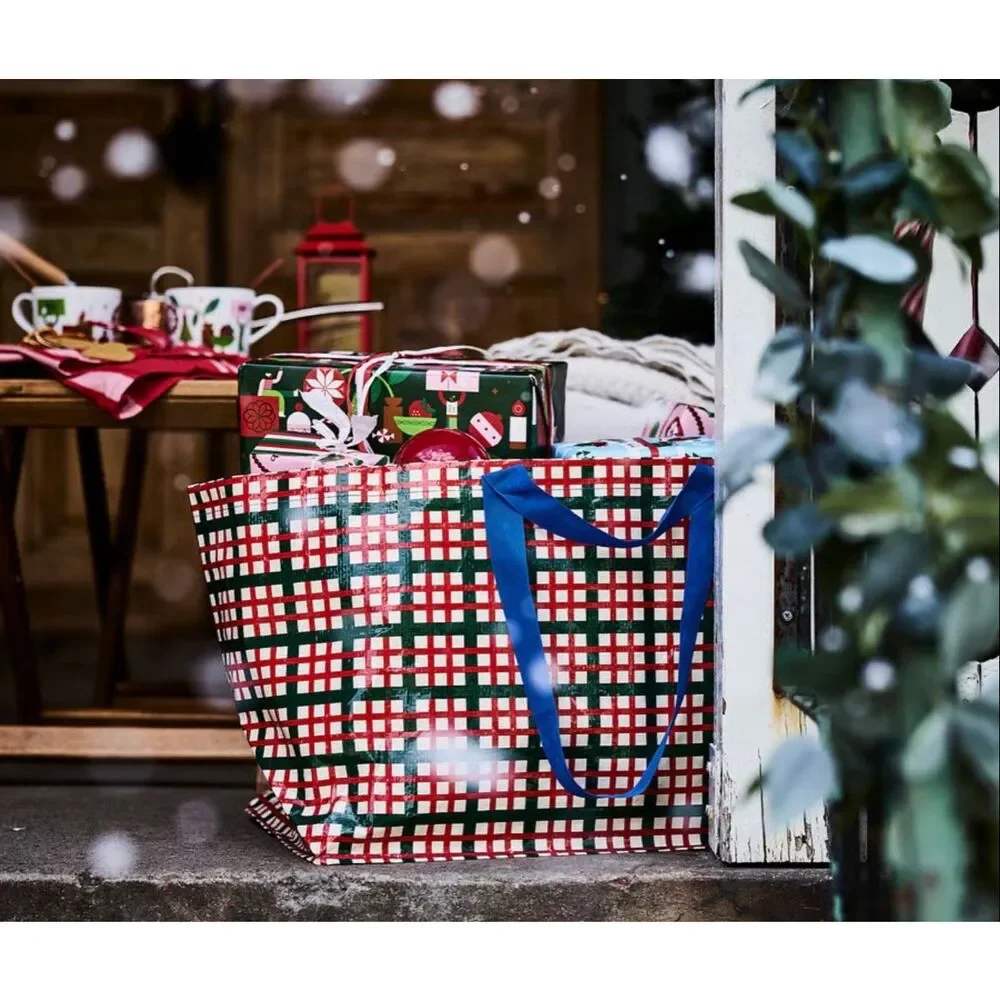 Ikea VINTERFINT Shopping Bag Christmas Large, Check Pattern Multicolor NEW